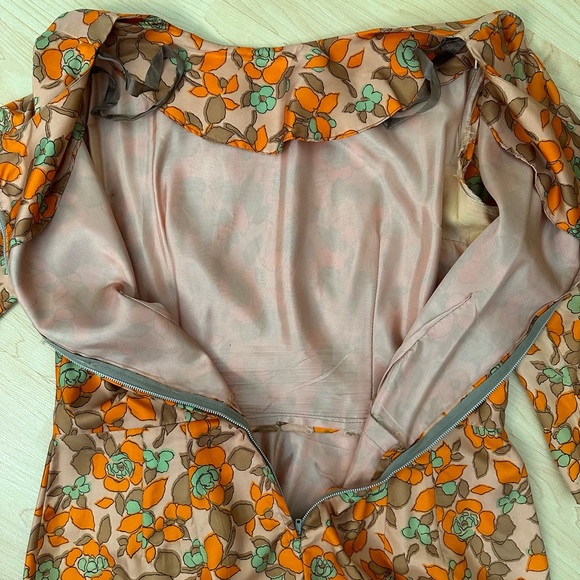 Vintage orange floral Mad Men dress size 10 - Picture 5 of 8